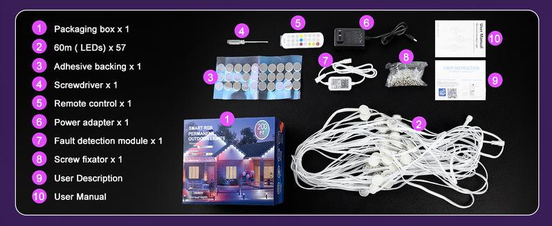 Smart RGB Permanent Outdoor Lights for House 100FT/200FT RGB+IC Eave Lights with DIY Color IP67 Waterproof App & Remote Control 72 Scene Modes for Christmas Holiday & Daily Decor