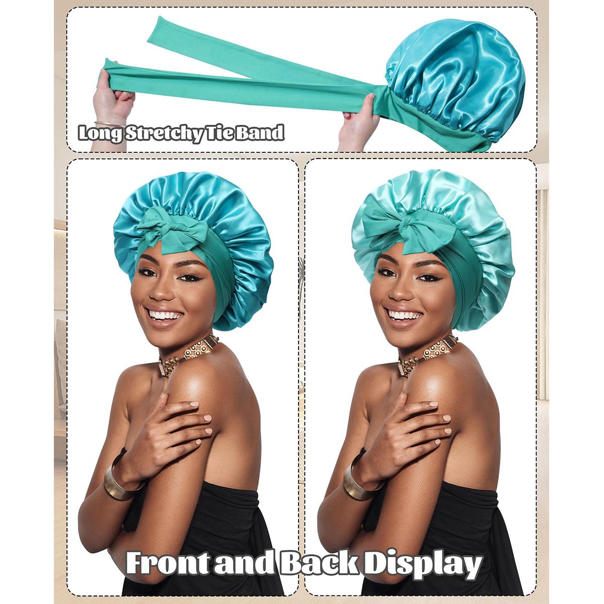 AWAYTR Double Layer Satin Bonnet Silk Feeling Bonnets Stars and Moon Printing Night Cap for Sleeping with Elastic Tie Band Versatile for All Hairstyles TikTokShopBlackFriday
