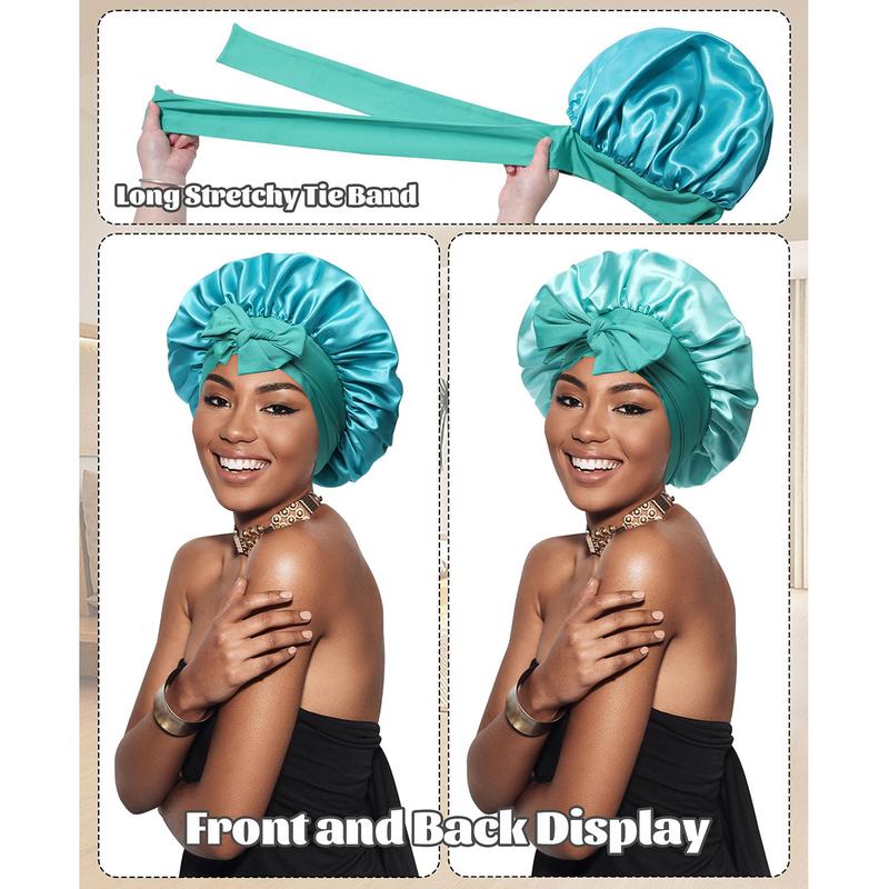 AWAYTR Double Layer Satin Bonnet Silk Feeling Bonnets Stars and Moon Printing Night Cap for Sleeping with Elastic Tie Band Versatile for All Hairstyles TikTokShopBlackFriday