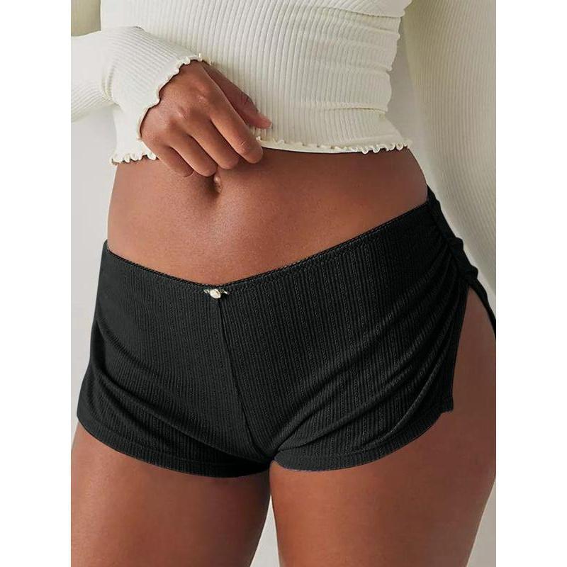 Women's Low Waist Side Slit Three-Pack Shorts Micro Stretch Pajamas Shorts Slim Fit Ruched Bottoms Cute Leggings,Available in multiple colors