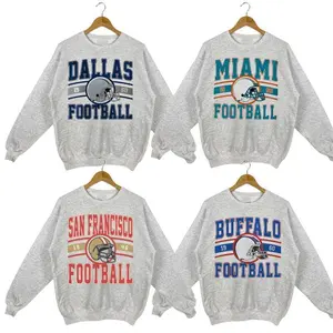 Vintage All Team Football Sport Grey Youth Sweatshirt with Big Words Logo and Graphic Youth Sweatshirt for Football Fans Sport Grey Color Shirt Unisex Sweatshirt