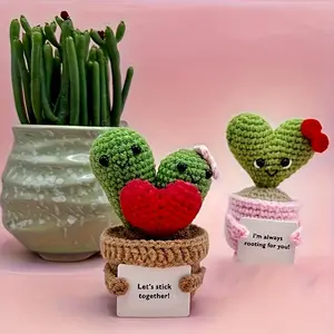 2PCS Handmade Emotional Support Cactus - Mother's Day Gift for Mom - Room Decor for Women - Easter Basket Stuffer 2026 - Positive Crochet Desk Buddy in Stable Sitting Position - Best Friend Birthday Gift - Aesthetic Bedroom Decor - Mini Gifts