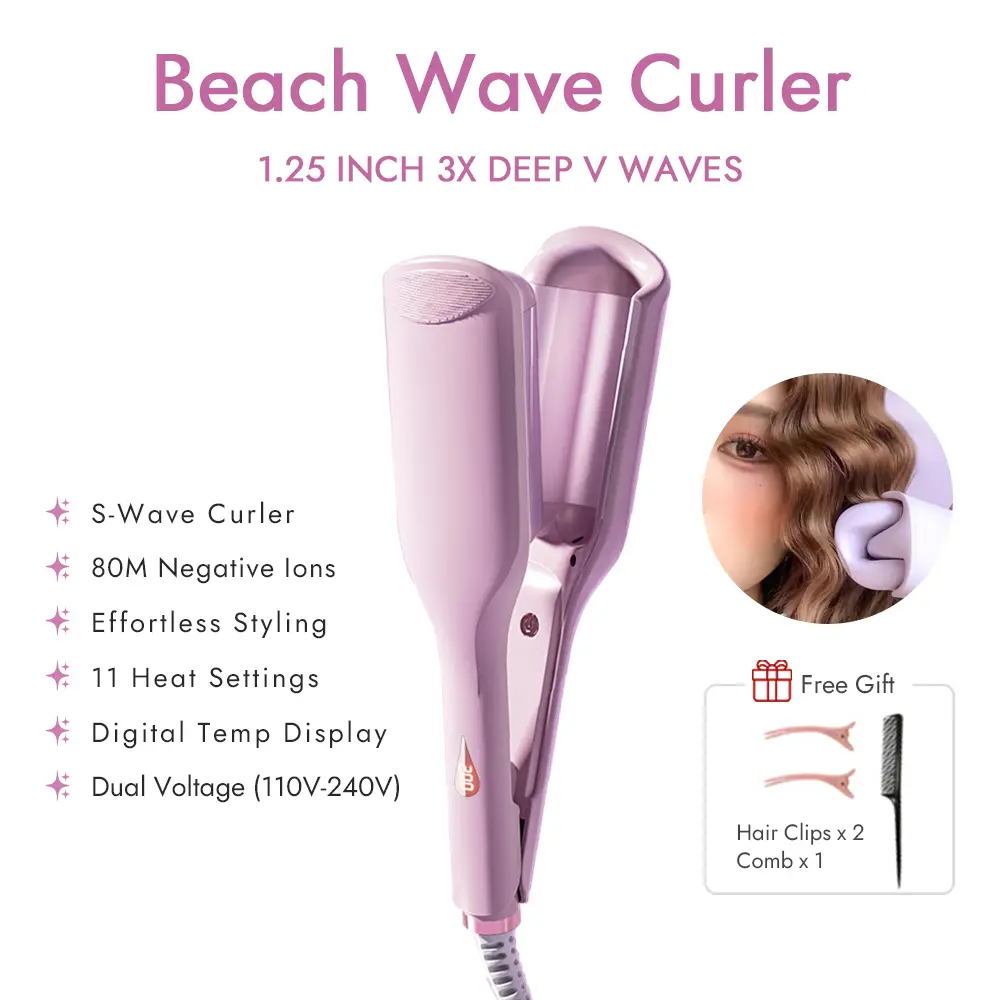 Antaya Beach Waves Curling Wand,11 Heat Level , Ionic Deep Waver Hair Curler Tool with Ceramic 3 Barrel for Women, Dual Voltage, Anti-Scald, Easy to Use crimper iron hair crimper bed head waver Comfort