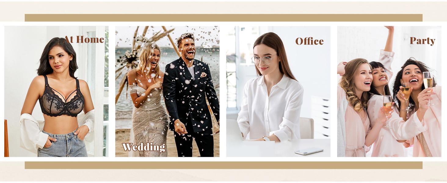 WMBras Sexy Lace Bras for Women Plus Size Push Up Bra Full Coverage Underwire Bra Buttery Soft Deep V Everyday Tshirt Bra