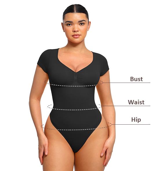 FeelinGirl Women's Short Sleeve Bodysuit for Tummy Control V Neck Seamless Body Suits Thong Going Out Tops Springtok Shapewear Womenswear Compression Elegant Fitted
