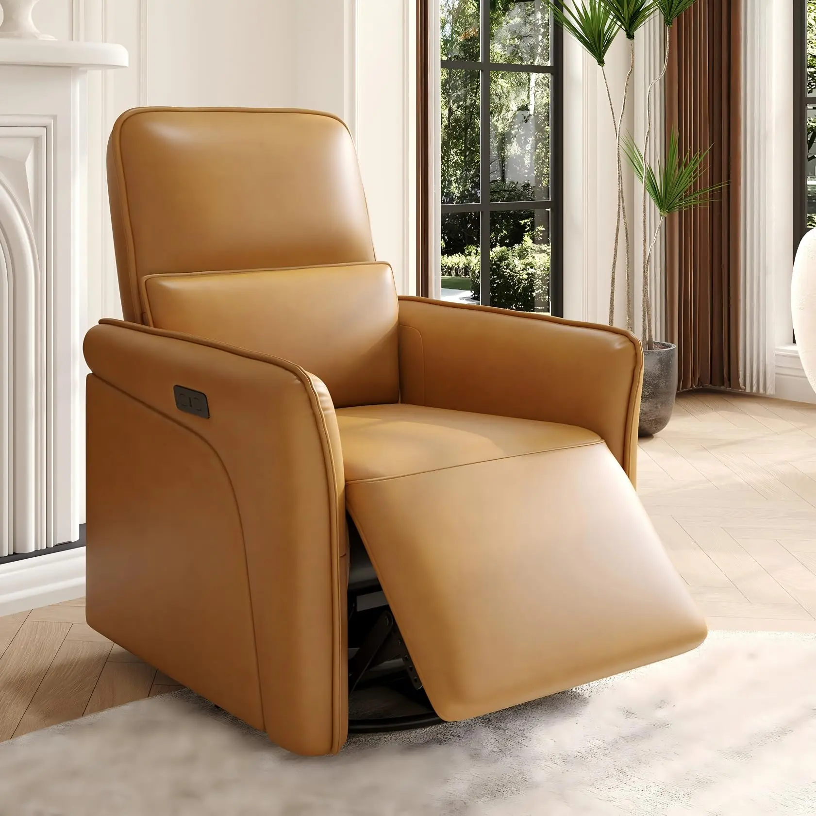 Garvee Electric Reclining Chair with Massage, USB Charging Station, Synthetic Leather Upholstery, Wide Seat, Adjustable Lumbar Support, and Footrest for Living Room, Bedroom, Home Theater, and Café