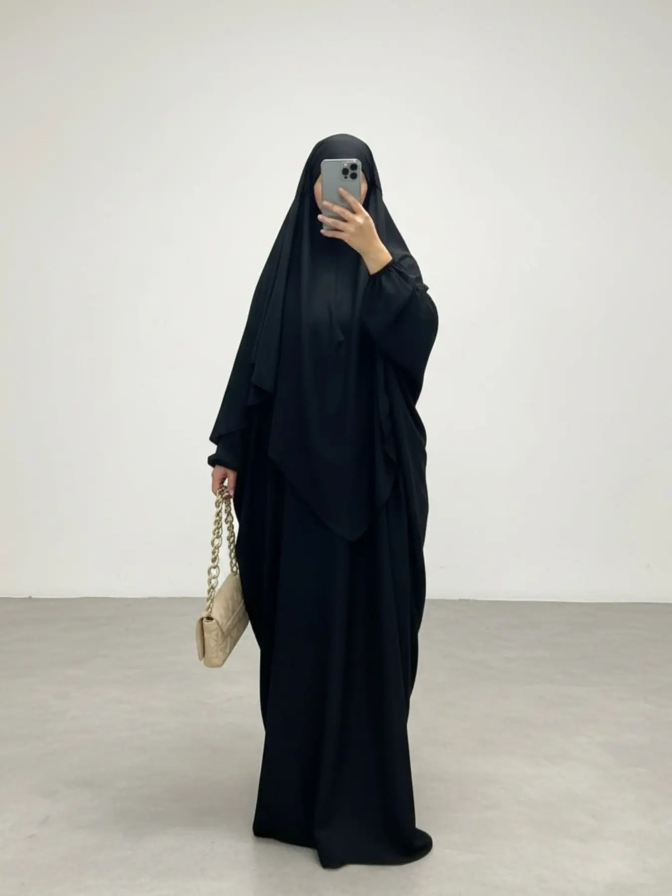Women's Solid Long Sleeve Loose Fit Abaya & Hijab Set, Modest Fashionable Two-piece Outfits for Women, Women's Islamic Clothing for Daily Wear, Muslim Clothing