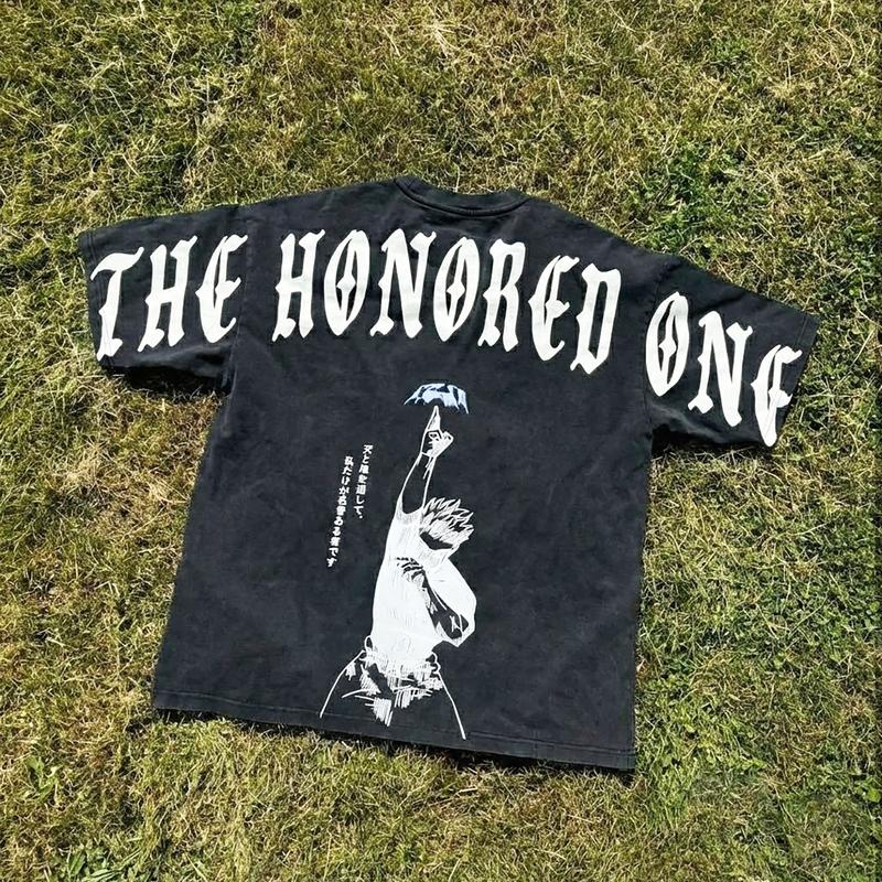 The Honored One Gojo JJK Acid Wash Black Vintage Style T-shirt, Anime Inspired Tee,100% Cotton, Printed T-shirt, Anime Style T-shirt, Gojo Cosplay Boys Cool Shirt Streetwear Top