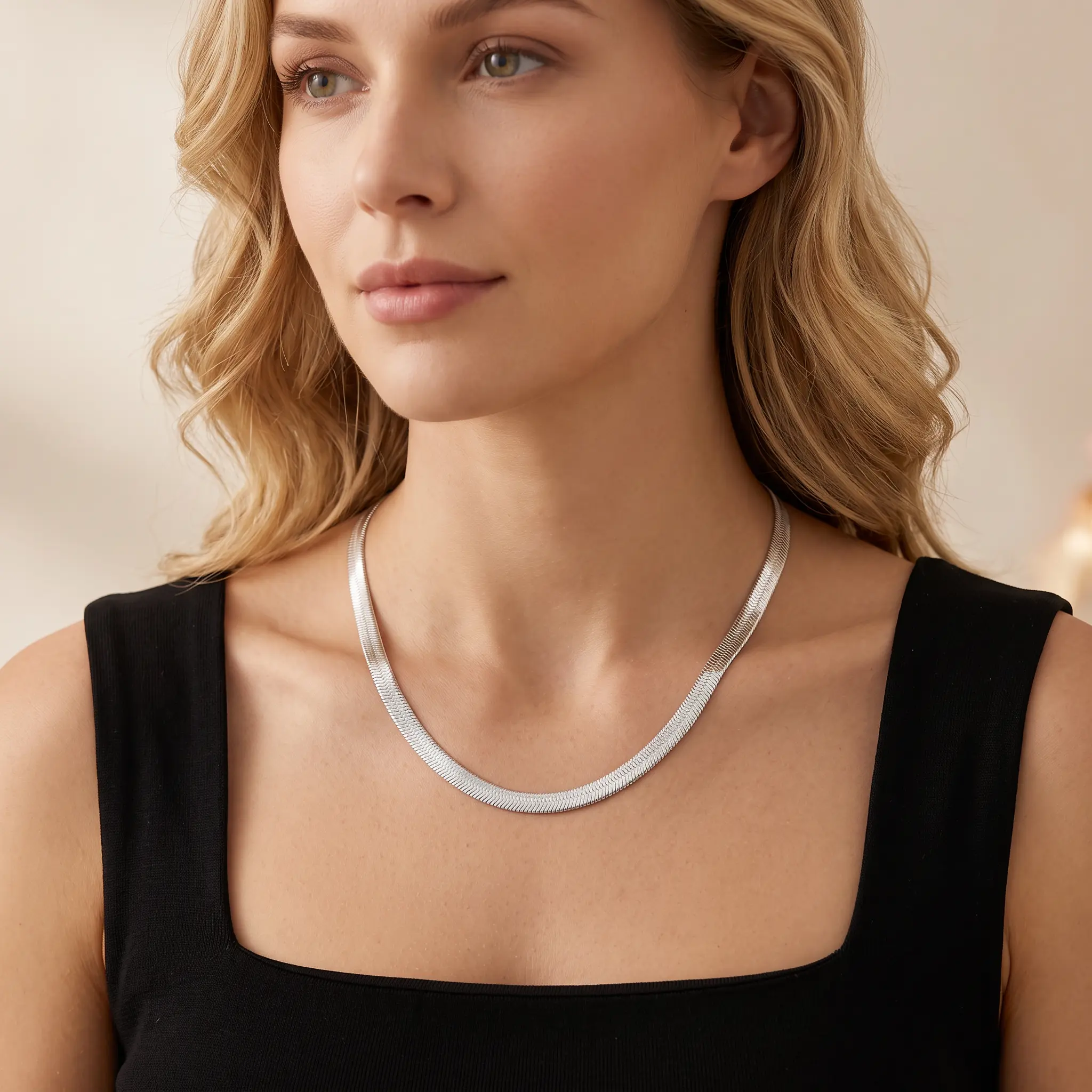 Women's S925 Pure Silver 20in/50cm Flat Herringbone Chain Necklace - High Polished Liquid Silver Choker, Hypoallergenic, Minimalist, Stackable Thin, Everyday Elegant Jewelry Gift