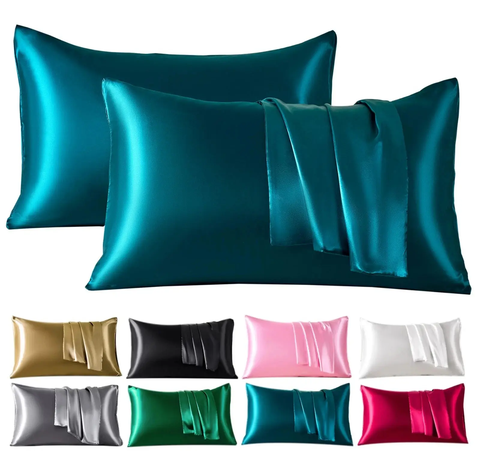 Satin Pillowcase Set of 2 - 20x26 Inch Standard Size, Double-Sided Soft Pillow Covers for Bedding, Comfortable Sleep