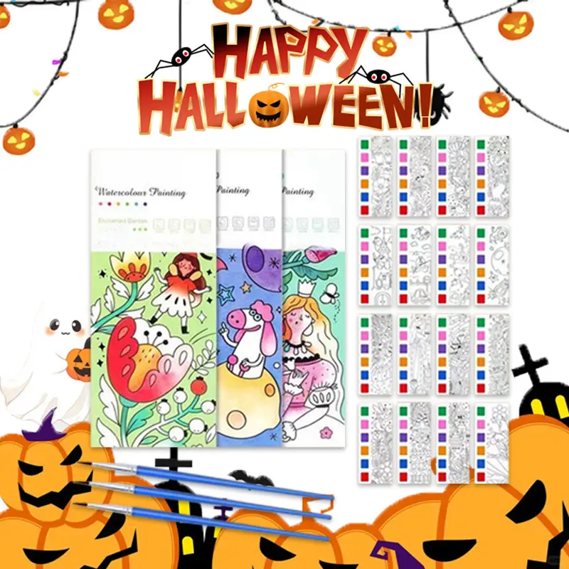 Halloween Candy Basket Filler Gifts,Watercolor Painting Book for Students, Watercolor Workbook, Built-In Watercolor Brushes, Art Supplies, Art Kits, Perfect Gift for Halloween Thanksgiving Christmas
