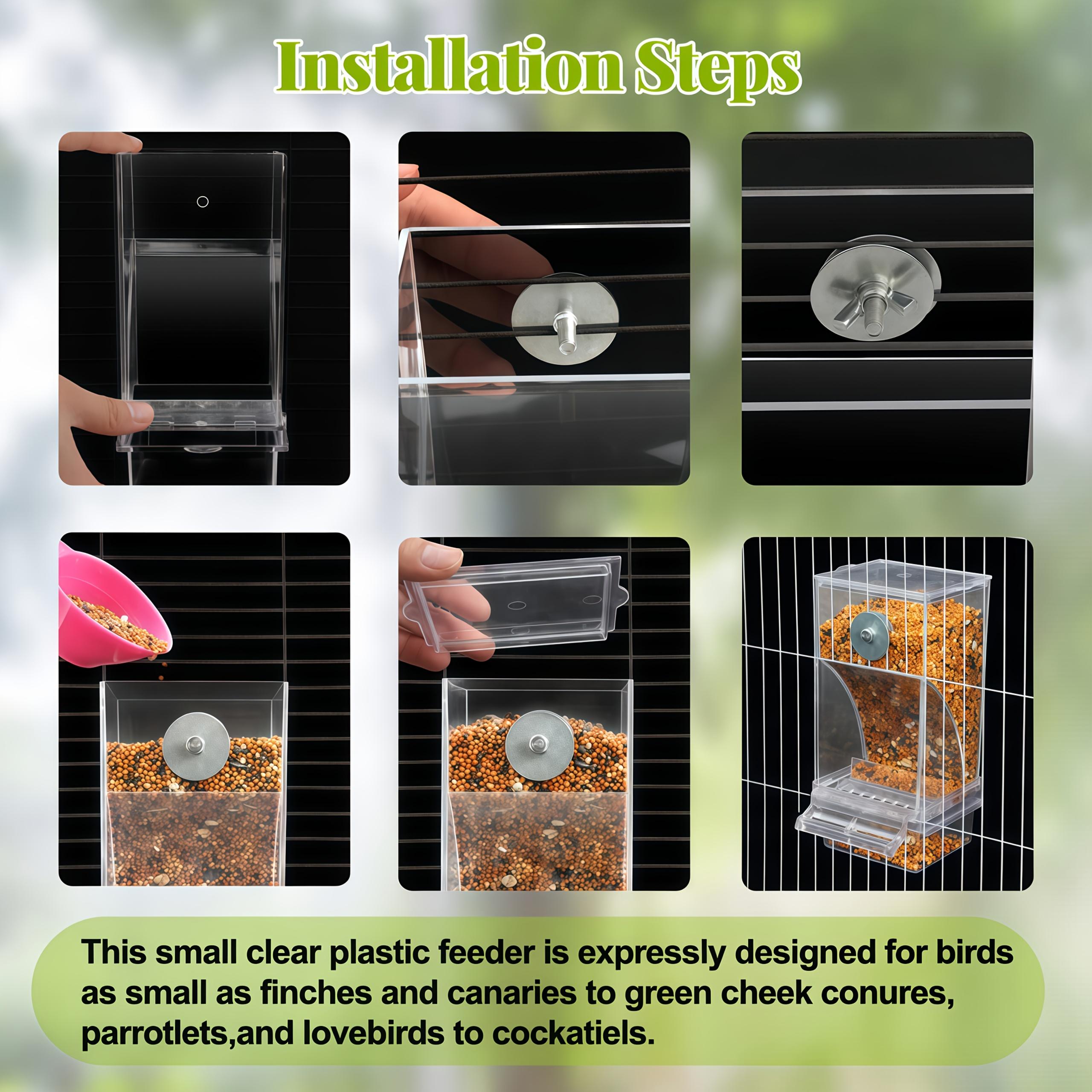 Auto-Clean Parrot Feeder Transparent No-Mess Seed Container with Perch Perfect for Small Medium Birds Lovebirds Parakeets