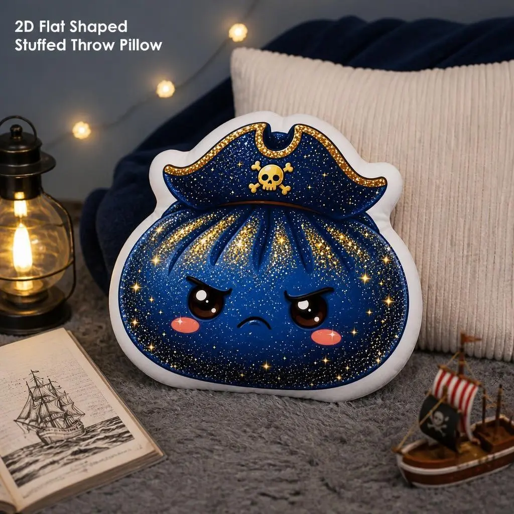 Kawaii Halloween Dumpling Pirate Skull Grumpy Sparkle Stuffed Throw Pillow - Cute Household Textile Cushion for Room Decor, Bedroom Decor Ideas, Sparkly Finish