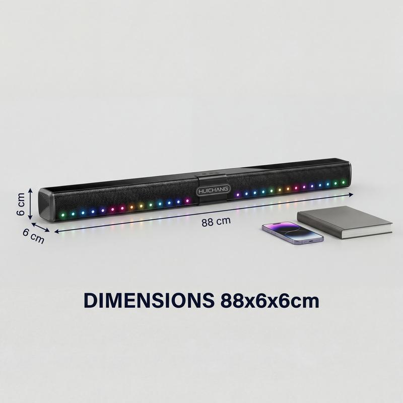 HUICHANG 10-Speaker RGB Soundbar – Wireless Bluetooth 5.3 Slim 34.6” Design,  Deep 9D Bass, TWS Stereo, Piano Black Finish, AUX/USB/Coaxial Inputs, Perfect for Home Theater, TV, Gaming & Party Smartphone Audio，Black Friday, gifts，New Year's Party