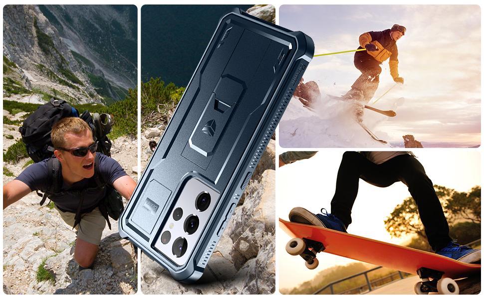 Dexnor for Samsung Galaxy S21/S21 Plus/S21 Ultra/S21 FE Case, [Built in Screen Protector and Kickstand] Heavy Duty Military Grade Protection Shockproof Protective Cover for Samsung Galaxy S21 Series 5G