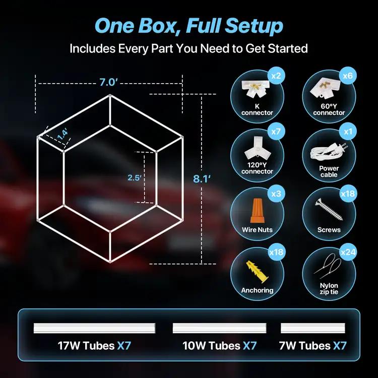 HYPERLITE Hexagon Light Honeycomb Light LED Ceiling Light, 130–204W 13,000–20,400LM 6500K Bright White, Car Detailing Garages, Garage Light, Workshops, Basements, Gyms, Studios, Barber Shops, Game Rooms, LED Wall Decorative Lighting， SpringGlowUp