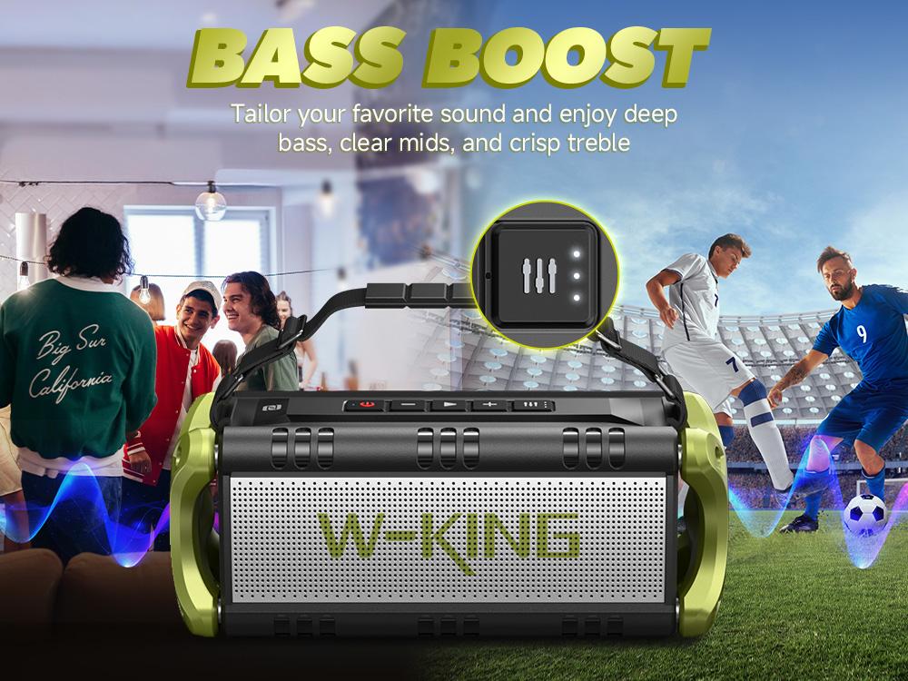 W-KING D8 Bluetooth Speaker 90W Peak Power 50W Deep Bass 2 Subwoofers IPX6 Waterproof EQ TF AUX NFC for Pool Party Travel Smart Audio Speaker Green