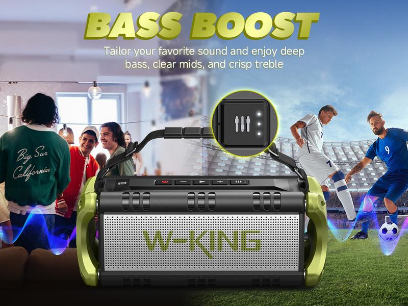 W-KING D8 Bluetooth Speaker 90W Peak Power 50W Deep Bass 2 Subwoofers IPX6 Waterproof EQ TF AUX NFC for Pool Party Travel Smart Audio Speaker Green