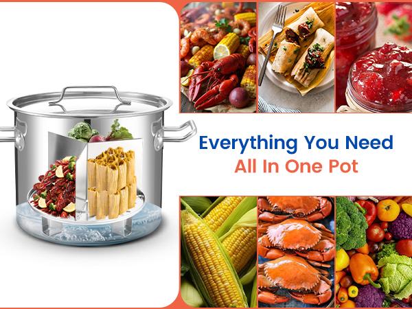 【5 SIZE】Tamales Steamer Pot w/Easy-fill Water Spout, Stainless Steel Seafood Steamer with Divider and Rack, Crab steamer, Cajun Seafood 【5 SIZE】Tamales Steamer Pot w/Easy-fill Water Spout, Stainless Steel Seafood Steamer with Divider and Rack, Crab steamer, Cajun Seafood