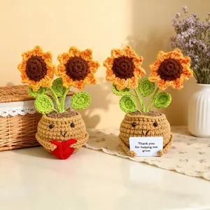 2PCS Handmade Emotional Support Double-Head Sunflower - Mother's Day Gift for Mom - Easter Basket Stuffer 2026 - Room Decor for Women - Positive Crochet Plant with Heart - Bedroom Decor - Best Friend Birthday Gift - Mini Gifts