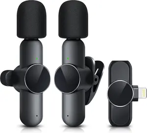 2 Pack Wireless Microphone for Lightning Port Smartphones & Tablets  Plug & Play Mini Clip-On Mic with 65ft Range, AI Noise Reduction, Omnidirectional Sound, 6H Battery, Charge While Recording, Ideal for Video, Podcast & Live Streaming