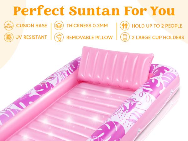 Sloosh-L/XL Inflatable Tanning Pool Lounge Float With Cup Holder, 70"X46"/85″ x 57″ More Large Sun Tan Tub Adult Pool Floats Raft Valentine's Day Gifts for Kids