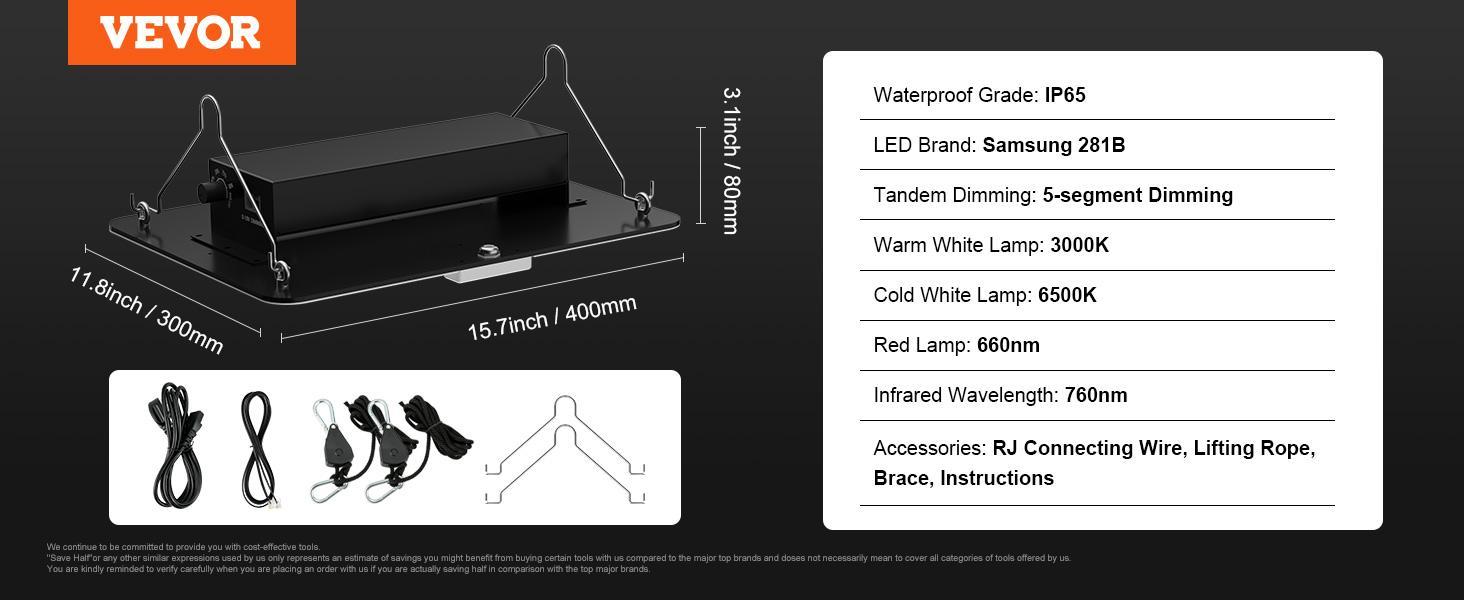 VEVOR LED Grow Light 150/200/300/400W, 281B+PRO Chips for Indoor Plants Growing, Full Spectrum Dimmable, High Yield Growing Lamp, Daisy Chain Driver, 3x3 ft Grow Tent