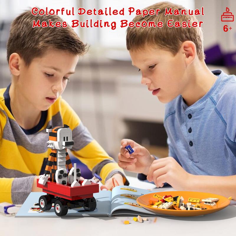 TENHORSES Boy and Tiger Adventure Blocks Set 358PCS with Rotatable Wheels Interactive Car Figure Compatible with Legos for Boys Girls Adults