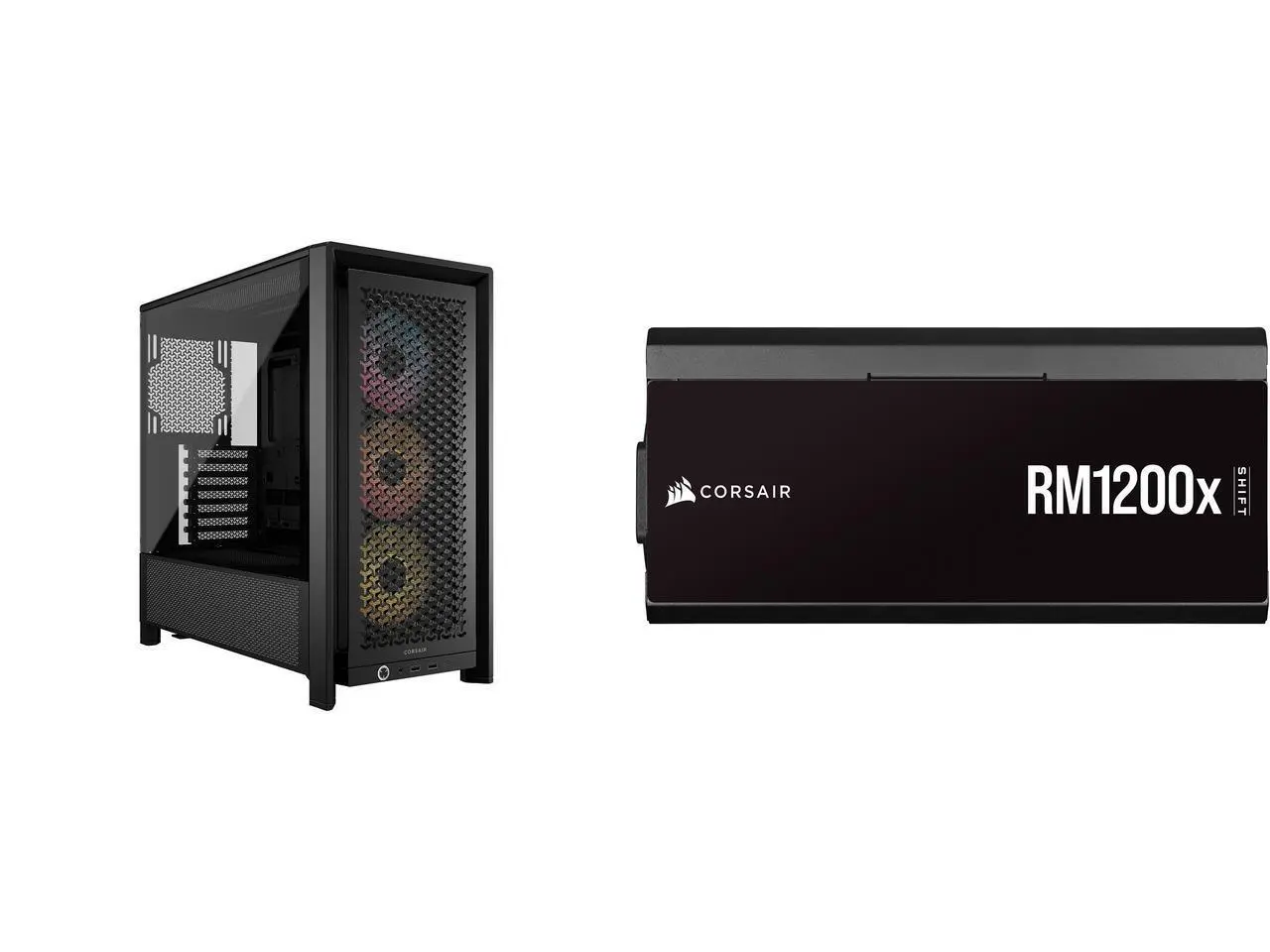 CORSAIR FRAME 4000D RS ARGB Mid-Tower PC Case, Black – Customizable Design – InfiniRail™ Fan Mounting – Fits 360mm Radiators – ASUS BTF, MSI Project Zero CORSAIR RMx Shift RM1200x Modular 80PLUS Gold ATX Power Supply