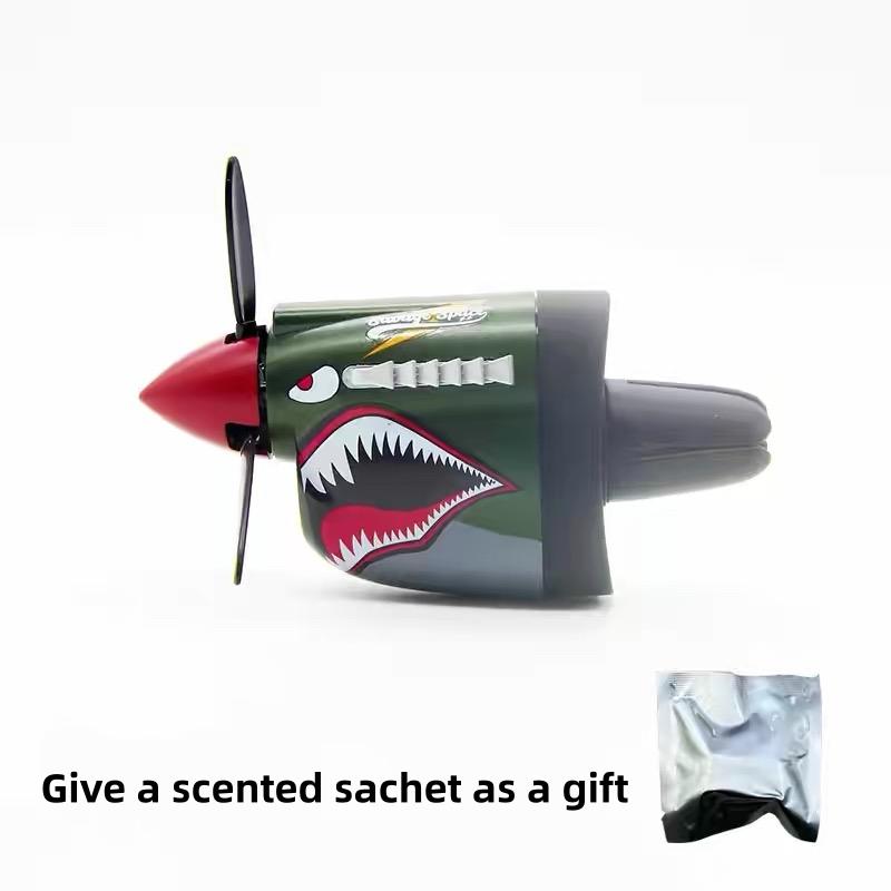 P-40 Fighter Aircraft Aromatherapy Cart 2025 New Mechanical Classic Design Shark Tiger Head Grille Battery Free Air Freshener Small Propeller Ventilation System Compressed Fragrance Refills Green