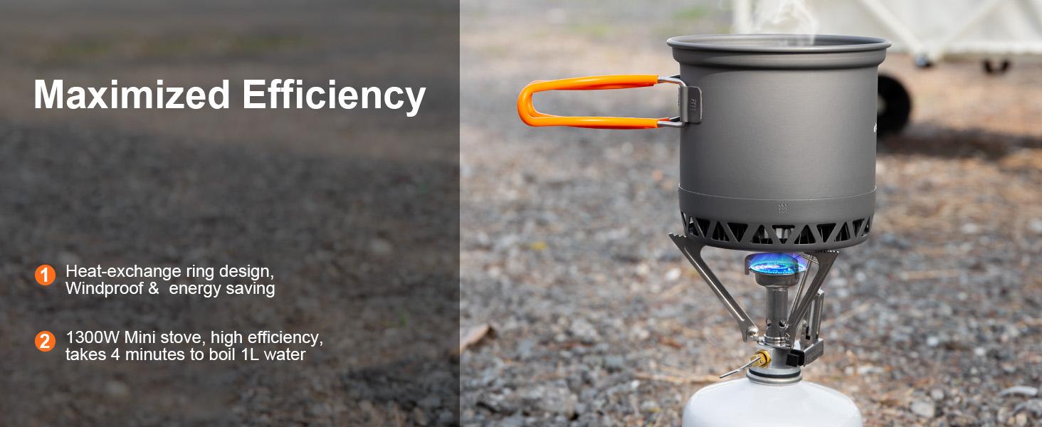 Odoland Camping Pots with Heat Exchanger Camping Cooking Set with Portable Camping Stove Camping Mess Kit Include Mug, Folding Utensil Set,Camping Cookware,Canister Stabilizer for Backpacking Outdoor Hiking & Picnic [Fuel not included]