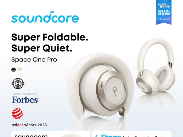 soundcore Space One Pro, FlexiCurve Over-Ear Headphone, Adaptive Active Noise Cancelling Headphones Driven by 6 Mics, 60H Lossless Audio, Ultra-Fast Charging, Hi-Res Wireless, Comfortable Fit