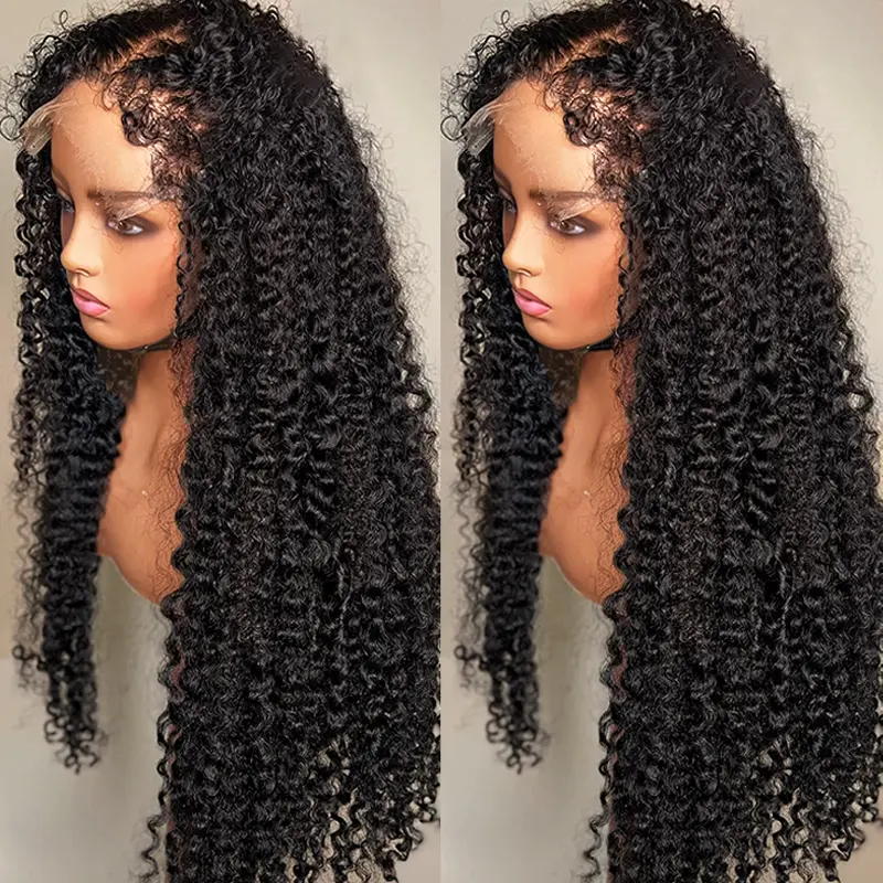 4C Edges Kinky Curly 13x6 HD Lace Frontal Wig Human Hair Afro Curly Lace Front Human Hair Wigs Curly Baby Hair Natural Hiarline Lace Wigs on Sale