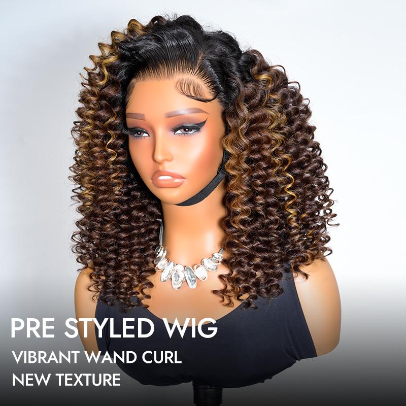 [Flash Sale] Wiggins Hair Ready To Go Glueless Wig Wand Curl Ombre Brown With Highlights 7x5 Lace Closure Wigs Human Hair Pre Cut Lace Beginner Friendly