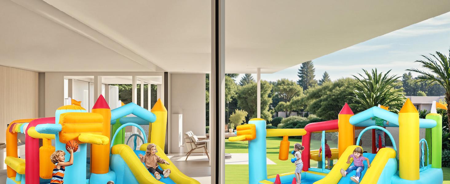 JOYMOR 9-in-1 Bounce House for Big Kids 8-12 w/Height-Adjustable Basketball Hoop, 30s Quick Inflatable Bounce House for Kids 3-6 with Blower, Portable Bag for Indoor Outdoor Party (Kiosk Theme) JOYMOR 9-in-1 Bounce House for Big Kids 8-12 w/Height-Adjustable Basketball Hoop, 30s Quick Inflatable Bounce House for Kids 3-6 with Blower, Portable Bag for Indoor Outdoor Party (Kiosk Theme)