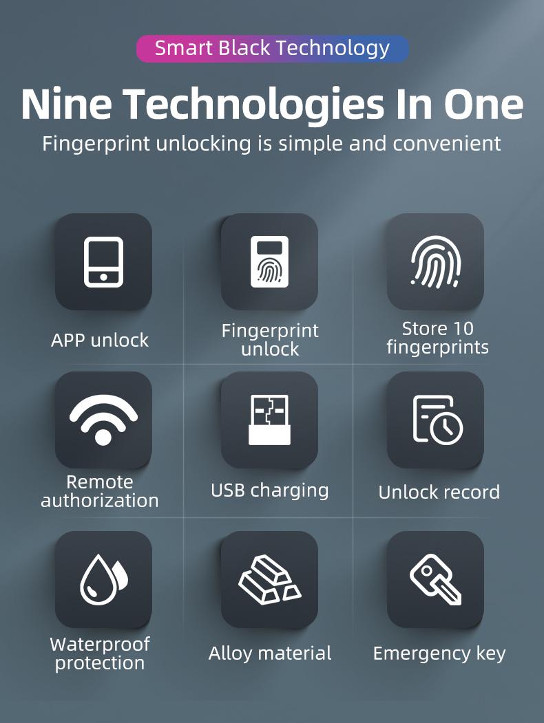 ROCKBROS Smart Bike U Lock with Fingerprint and App Control Waterproof