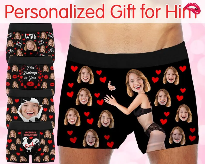 Personalized Face Boxer Briefs: Custom Photo Underwear, Valentine's Gift