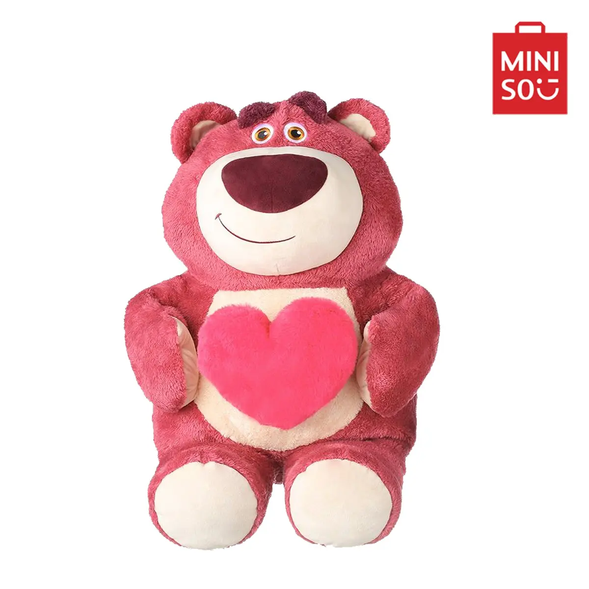MINISO Disney Pixar Strawberry Bear Plush Doll - Large Pullable Cute Stuffed Animal, Anime & Manga Collectible, Soft Cuddly Gift for 3-4 Years Olds, Back to School Toy