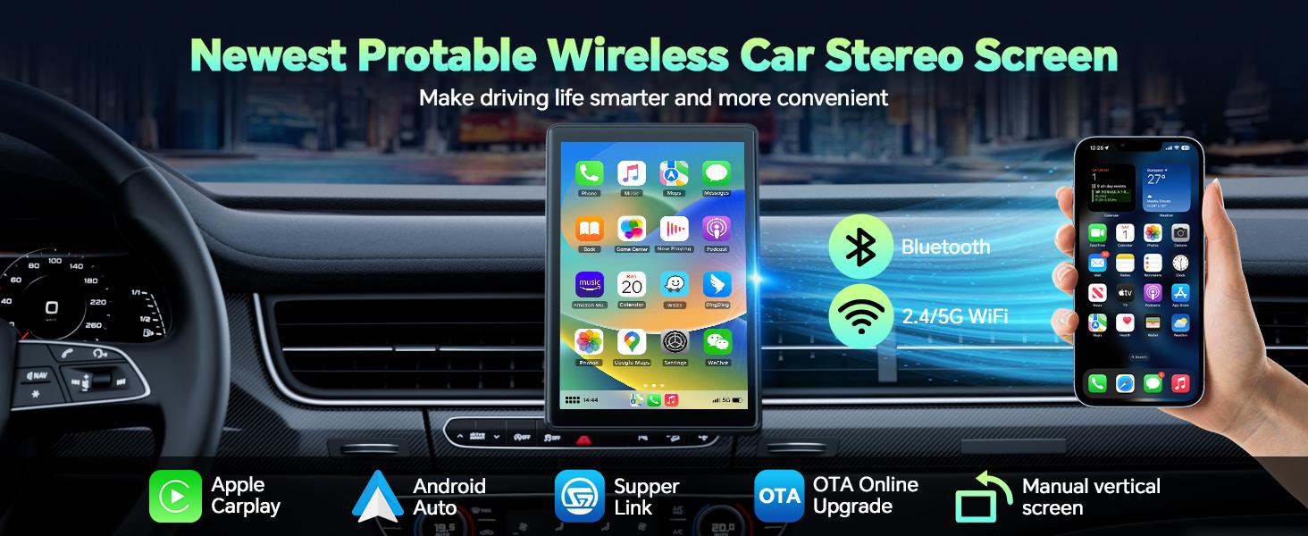 【SpringGlowUp】LAMTTO 8-Inch CarPlay Screen for Vehicles — Suction Cup Mount and Magnetic Holder Install on the Air Vent Without Blocking the Driving View. Portrait Mode for Shorts Viewing and Landscape Mode for Movie Playback