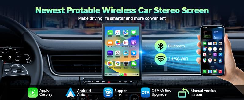 【Valentines】LAMTTO 8-Inch CarPlay Screen for Vehicles — Suction Cup Mount and Magnetic Holder Install on the Air Vent Without Blocking the Driving View. Portrait Mode for Shorts Viewing and Landscape Mode for Movie Playback