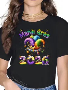 100% Cotton Mardi Gras 2026 Jester Outfit Kids Girls Boys Men Women T-Shirt