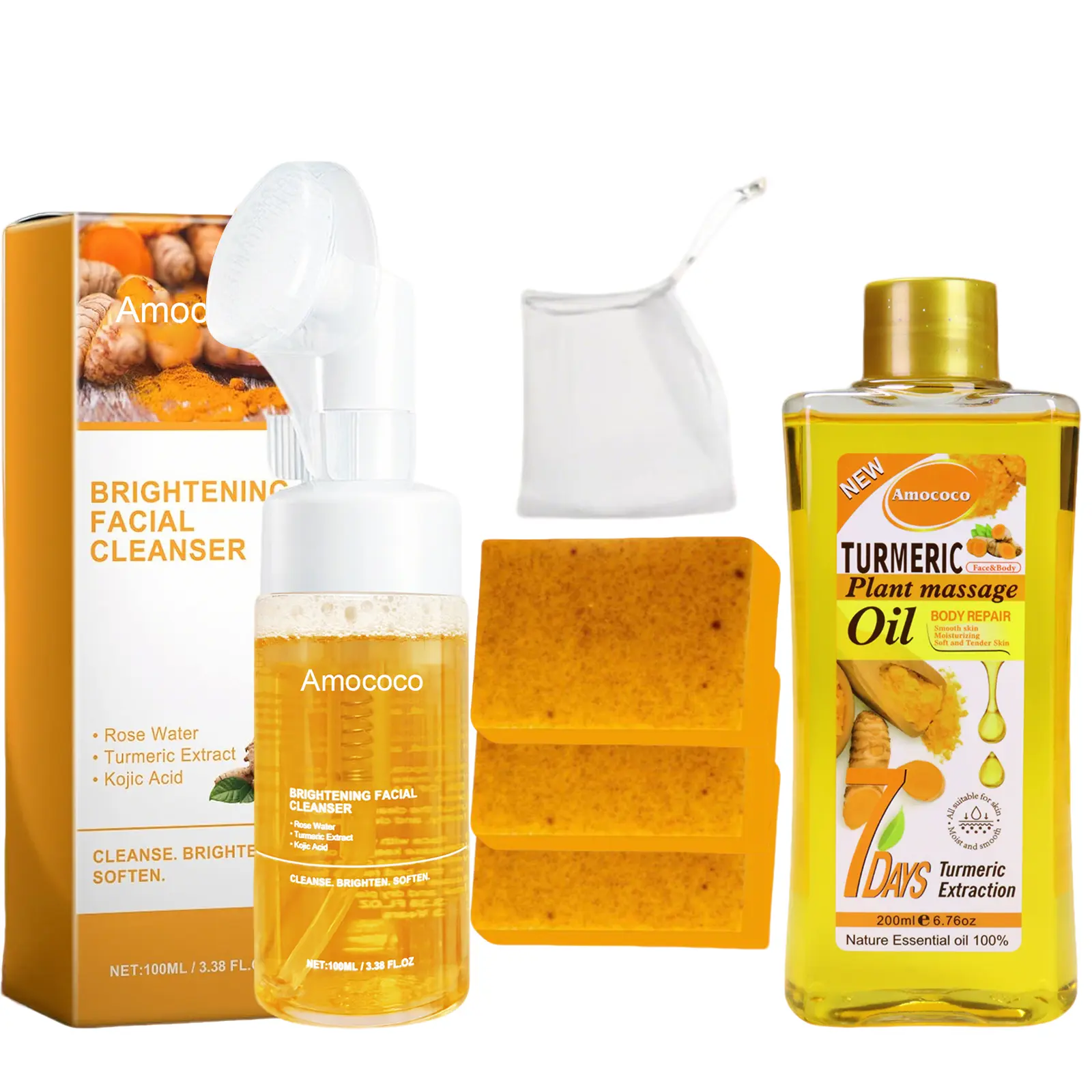 Turmeric Wash & Care Series – Turmeric Massage Oil, Turmeric Cleansing Mousse, Turmeric Soap, for face & body cleansing & massage. Gentle & natural, non-irritating, effectively cleanses skin, leaves it soft & smooth, for all skin types.