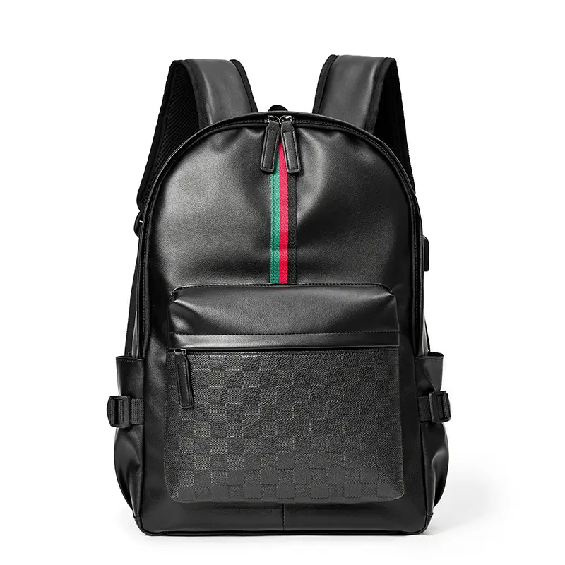 All Black Faux Leather Backpack - Father's Day Gift, Casual Everyday Carry Bag for School Book Bags, 15.6-in Laptop Compatible, Ideal for Business Travel, Back To School Haul, Family, Campus Life, Water Resistant, Artificial Leather Backpacks