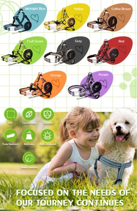 Reflective Dog Harness Collar Leash Set, No Pull Harness for Dog, Quick Release Buckle Harness for Walk, Run, Training, Double D-Ring Step in Dog Harness for Dog Girls and Boy, Red