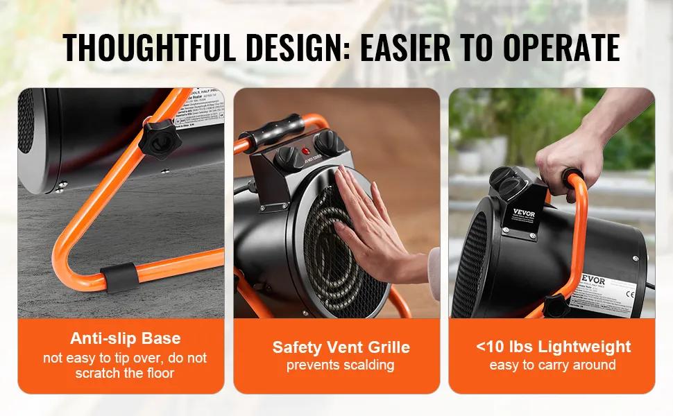 VEVOR Greenhouse Heater with Thermostat 1500W Fast Heating Overheat Protection 2-Speed Setting Small Grow Tent Heater Electric Portable Fan for Green House Flower Room Workplace