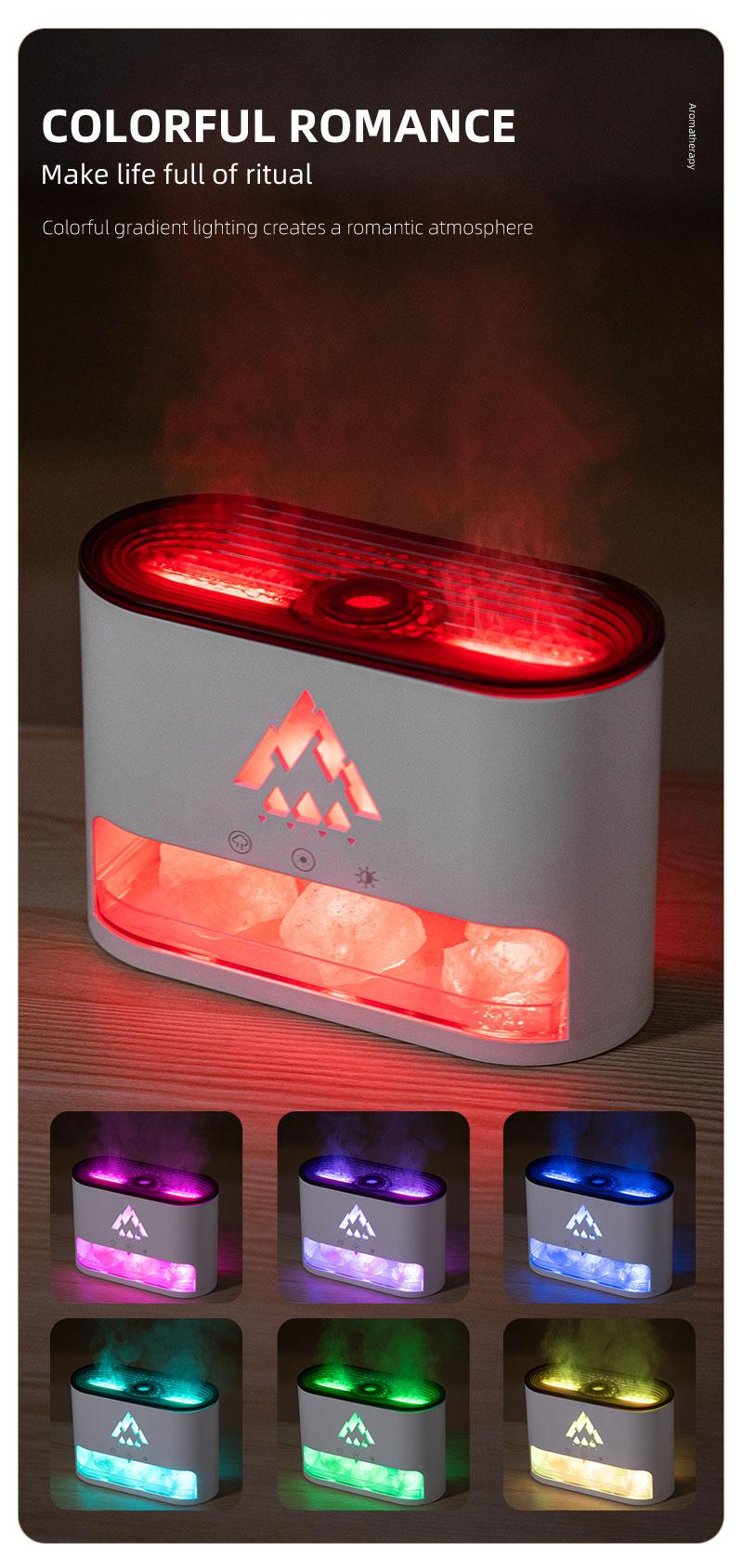 Flame Rock Aromatherapy Machine 250ml Essential Oil Diffuser with Simulated Flame & Jellyfish Mist Colorful LED Lighting Cool Mist Humidifier Timer Auto Off for Home Bedroom Office