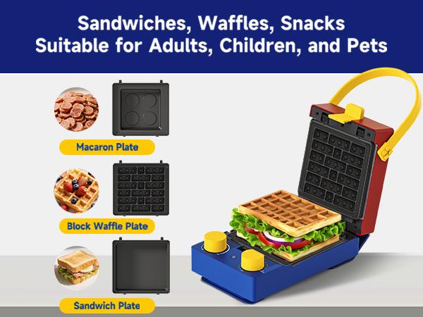 Candy 3-in-1 Breakfast Maker & Panini Press - Fun Red! Christmas Gift. Features removable plates for easy cleaning and fast heating. Perfect for snacks, quesadillas, dorms, and travel. Kids & Adults Love It!