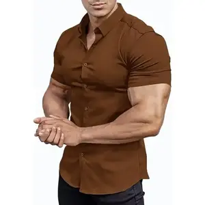 Men’s Muscle Fit Dress Shirts Athletic Slim Fit Short Sleeve Stretch Casual Button Down Shirt Fathersdaygift Menswear