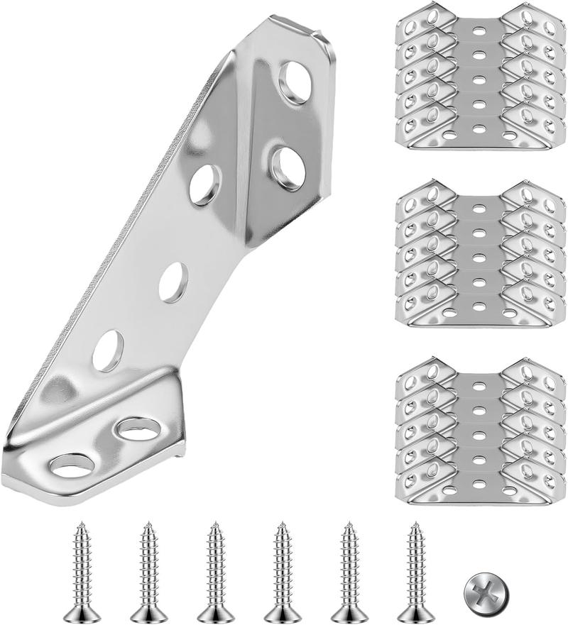 20PCS Universal Stainless Steel Corner Bracket, Premium Angle Bracket with Screws, Triangular Furniture Corner Connectors for Wood Furniture, Drawers, Cabinets, Tables, and Chairs