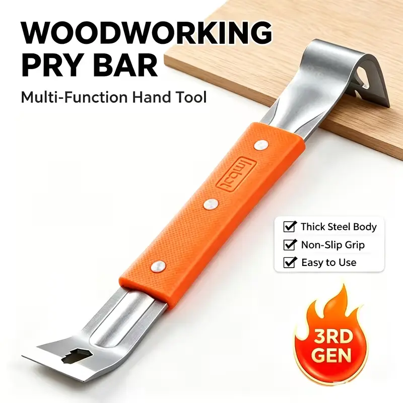 IMBOT Multi-Functional Crowbar Hand Tool - Premium Stainless Steel Woodworking Tool with Built-In Nail Puller, Scraper Edge, Rust-Resistant Durable Construction for Door Installation, Timber Framing, DIY Pros, Hand Tools